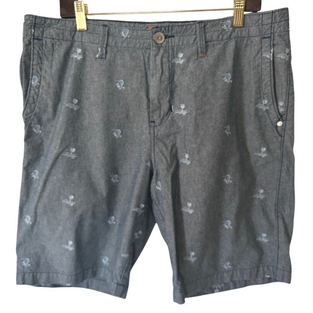 Tommy Bahama Shorts Men 36 Blue Chambray Marlin Palm Tree Flat Front Casual